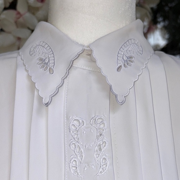 Vintage Christie & Jill Petite Elegant White Long Sleeve Blouse - Picture 4 of 10